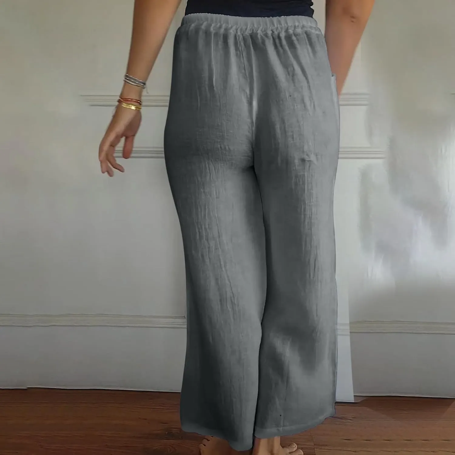 Womens Flowy Loose Wide Leg Linen Pant Summer Beach Casual Trousers high Waist Drawstring Business Work Palazzo Pants