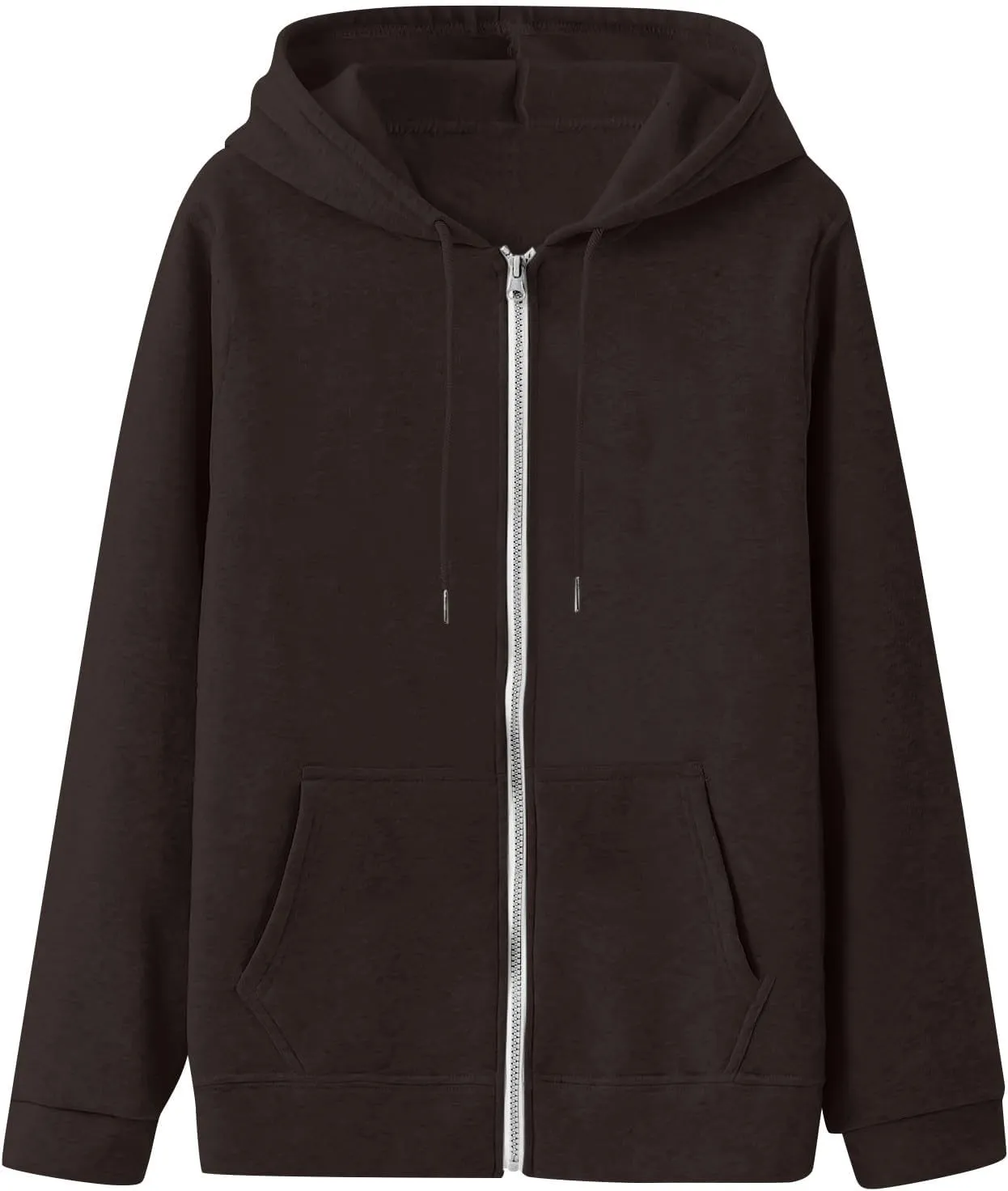 Womens Full Zip Hoodie Y2K Drop Shoulder Fleece Oversized Sweatshirt Baggy Lightweight Comfy Hooded Jackets w/Pockets
