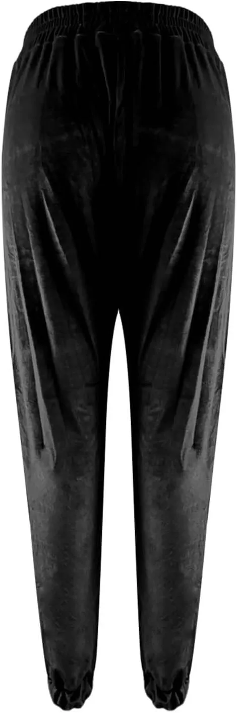 Women's Golden Velvet Harem Pants High Waist Yoga Trousers Casual Track Cuff Stretch Trousers with Pockets
