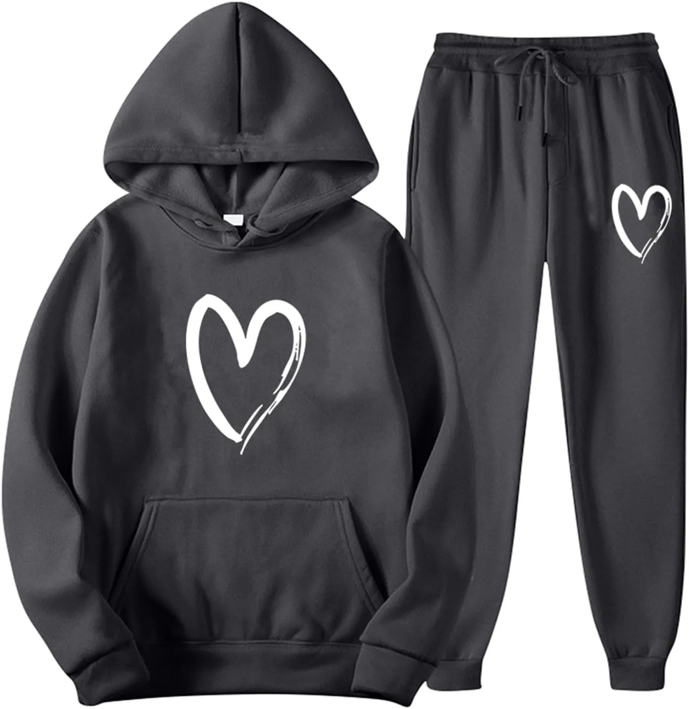 Women's Heart Print Fleece 2 Piece Outfits Sweatsuits Pullover Hoodie Sweatshirt and Jogger Pants Tracksuits Set