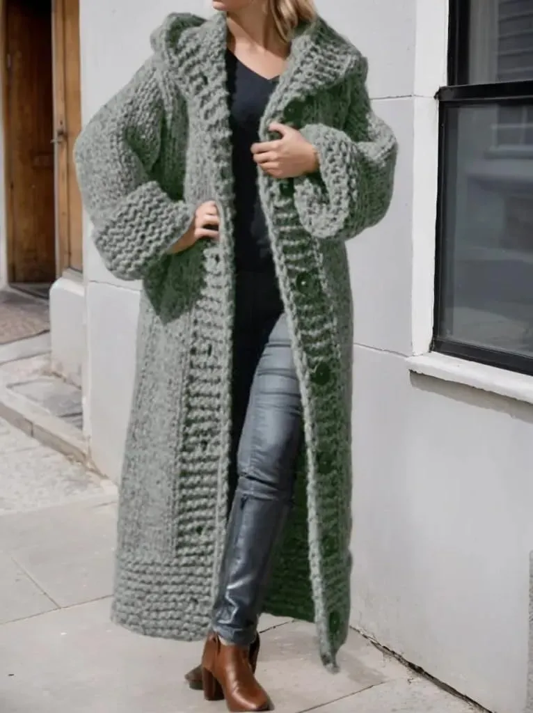 Womens Knitted Cardigan Sweaters Button up Hooded Cardigan Autumn Winter Chunky Long Sweater Open Front Coat Outerwear