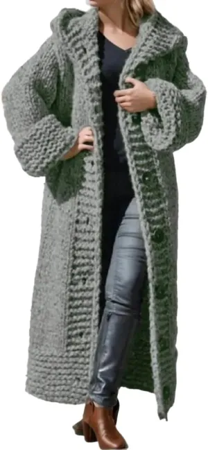 Womens Knitted Cardigan Sweaters Button up Hooded Cardigan Autumn Winter Chunky Long Sweater Open Front Coat Outerwear