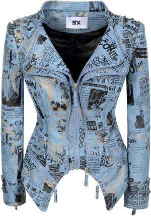 Women's Lapel Swallow Tail jacket Fashion Studded Perfectly Shaping Denim jacket Biker Jacket