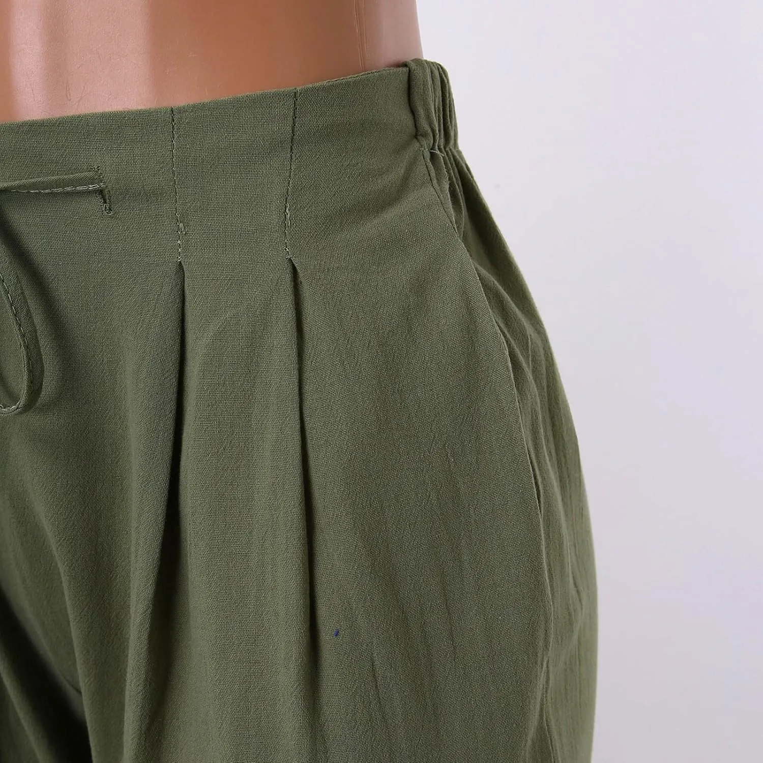 Women's Linen Capri Pants Elastic Pants Long Drawstring Linen Women Waist Comfy Gauze Casual Lightweight Loose
