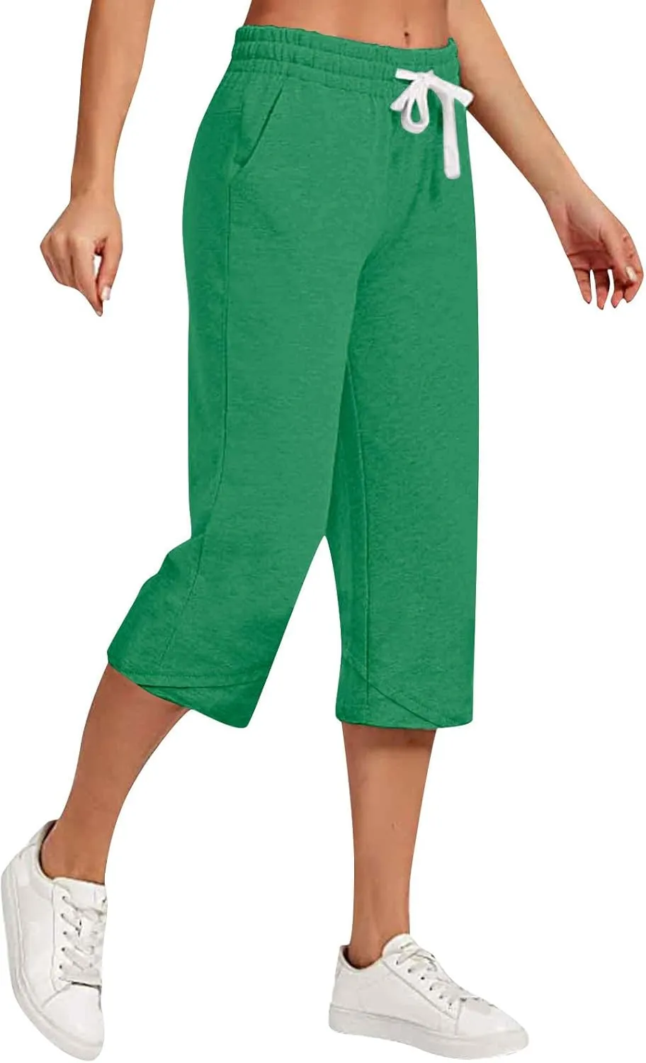 Women's Linen Capris Drawstring Knee High Loose Fitting Cropped Trouser Straight Wide Leg Pocketed Pant Casual 2025