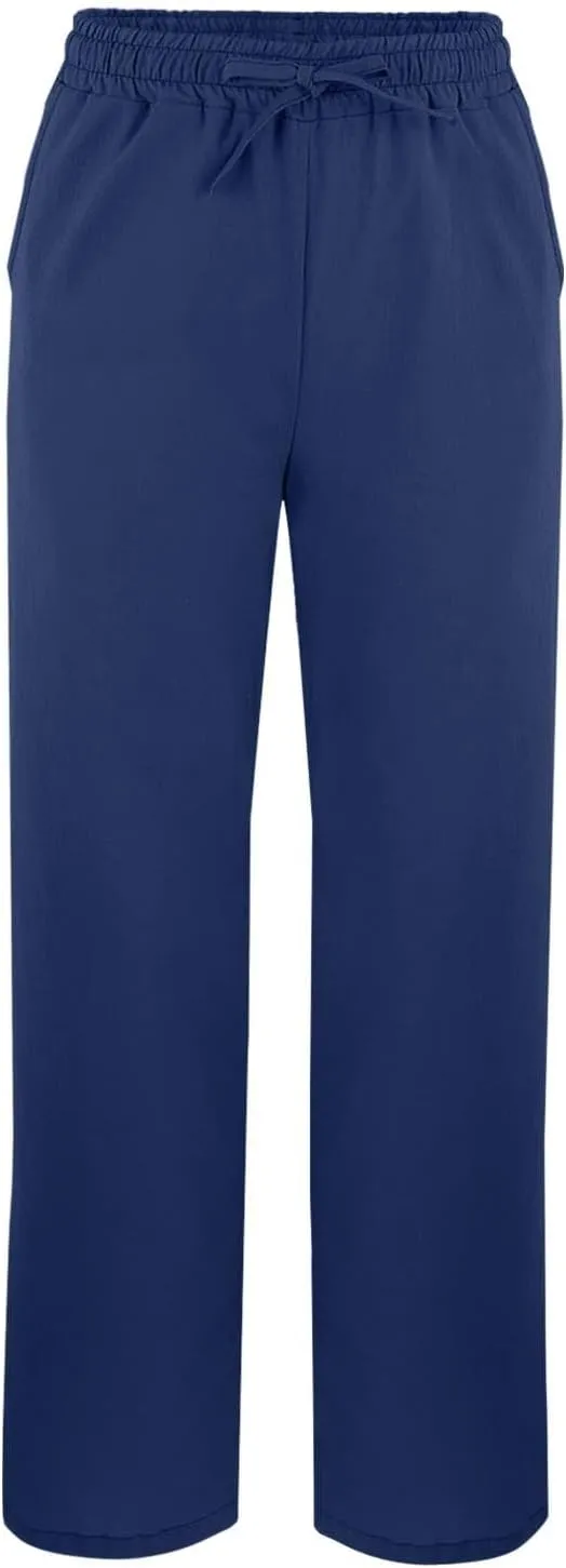 Women's Linen Cotton Pants Summer High Waisted Straight Casual Flowy Wide Leg Drawstring Trousers with Pockets