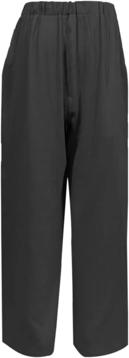 Womens Linen Palazzo Pants 2024 Summer Wide Leg Button Up Trousers Casual Loose Fit Trendy Lounge Pants with Pockets