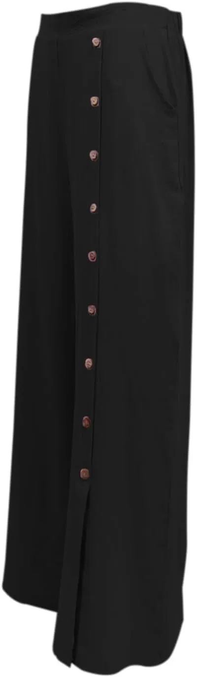 Womens Linen Palazzo Pants 2024 Summer Wide Leg Button Up Trousers Casual Loose Fit Trendy Lounge Pants with Pockets