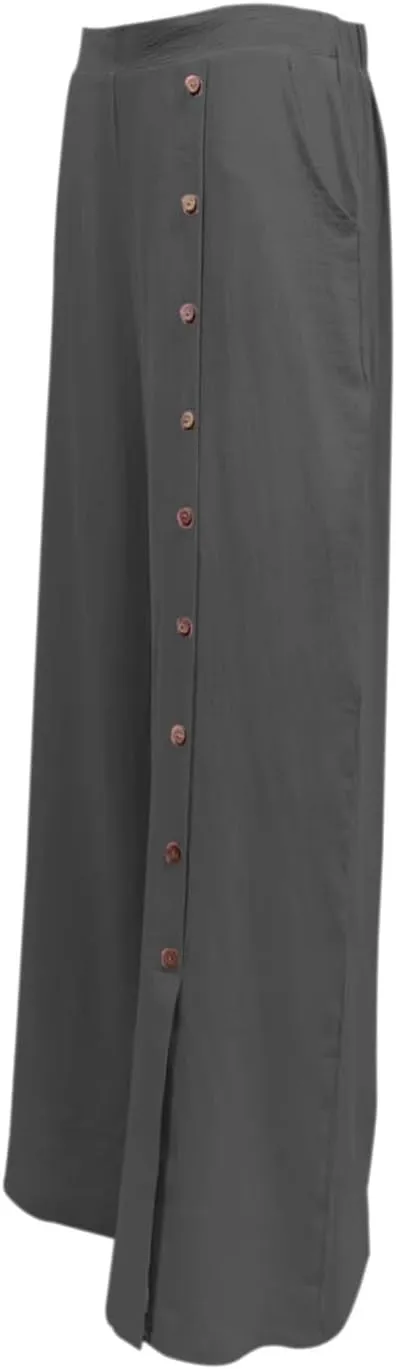 Womens Linen Palazzo Pants 2024 Summer Wide Leg Button Up Trousers Casual Loose Fit Trendy Lounge Pants with Pockets