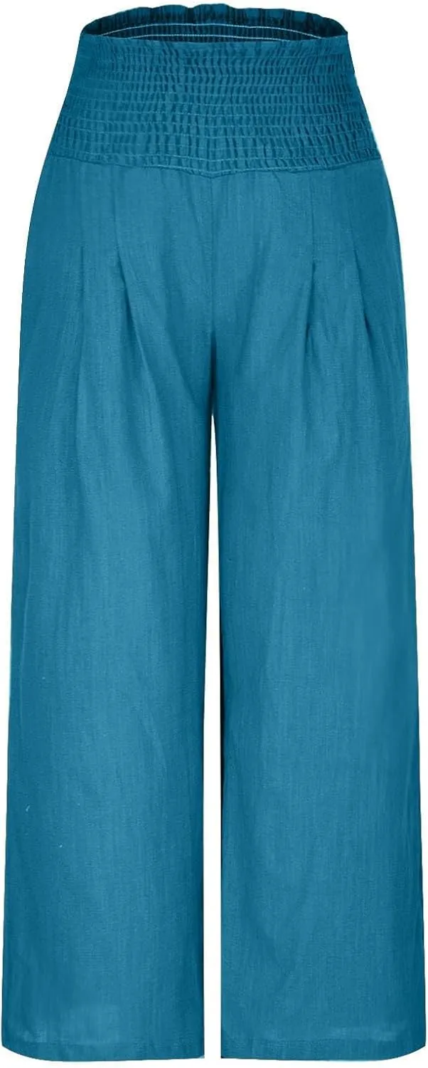 Womens Linen Palazzo Pants 2025 Summer Wide Leg Trouser High Waist Casual Lounge Pant Beach Travel Vacation Outfits