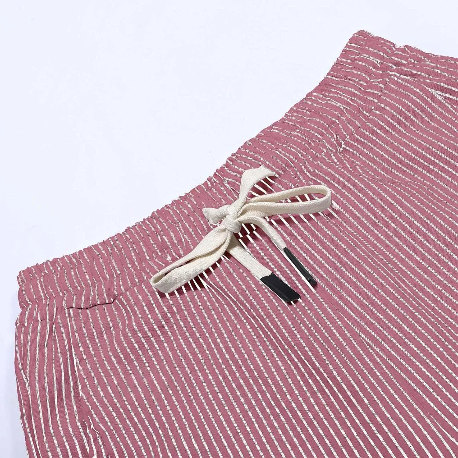 Womens Linen Pants Summer Casual Harem Pants Trendy Wide Leg Trousers Elastic Waist Loose Fit Palazzo with Pockets