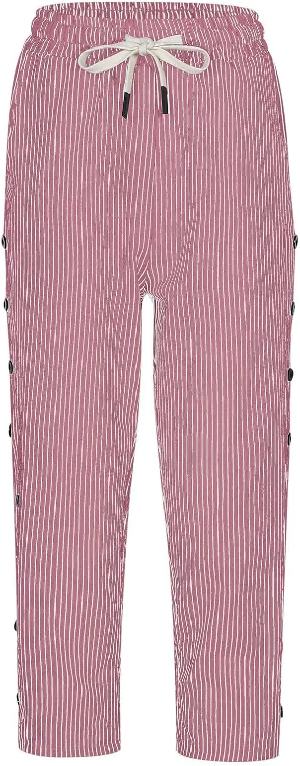 Womens Linen Pants Summer Casual Harem Pants Trendy Wide Leg Trousers Elastic Waist Loose Fit Palazzo with Pockets