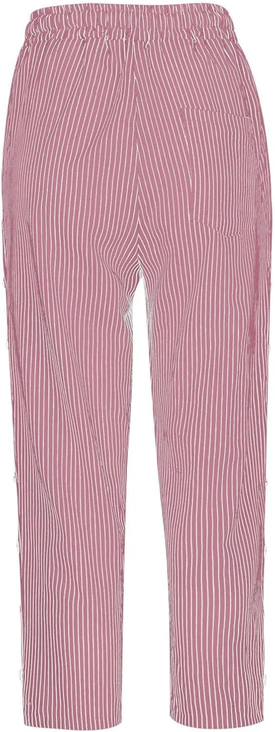Womens Linen Pants Summer Casual Harem Pants Trendy Wide Leg Trousers Elastic Waist Loose Fit Palazzo with Pockets