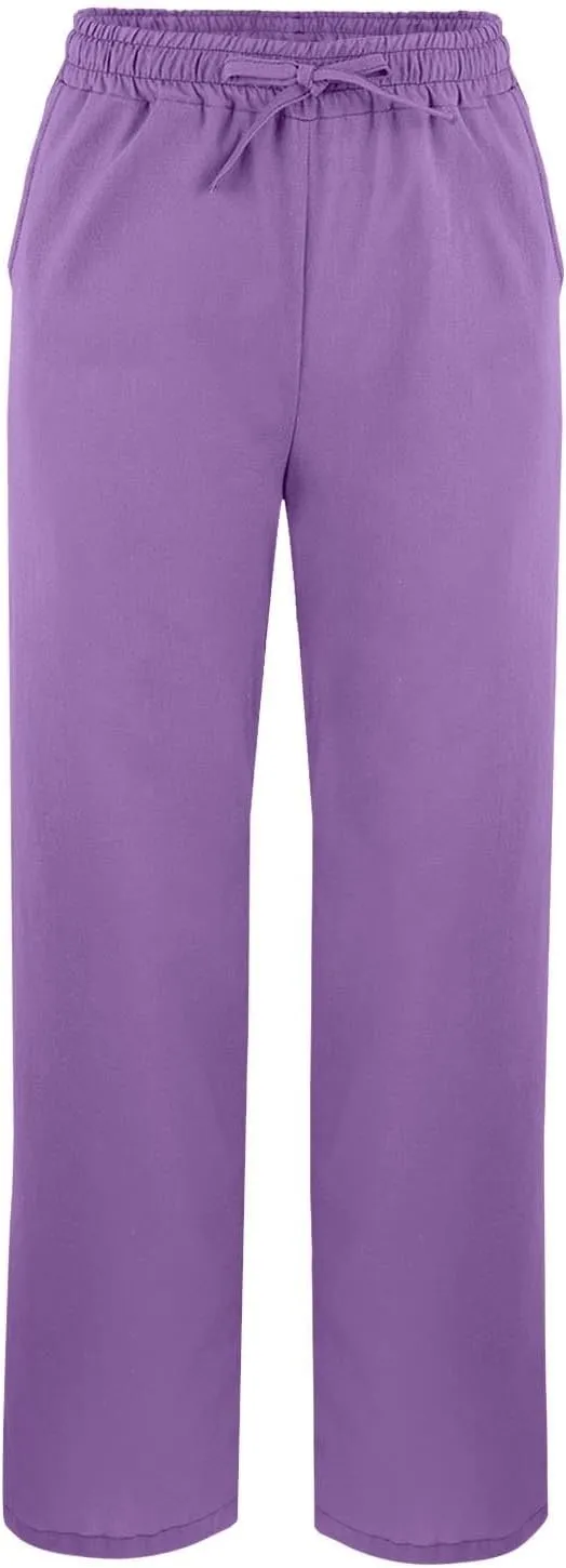 Womens Linen Pants with Pockets High Waist Comfy White Gauze Pants Straight Leg Casual Lightweight Loose Trousers