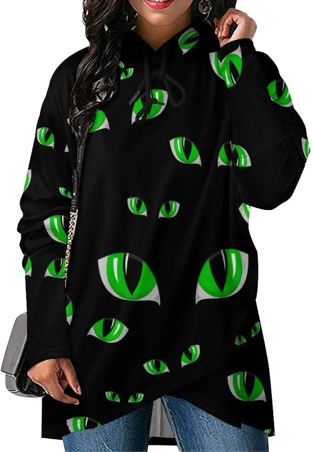 Womens Long-sleeve Cloak Style Green Halloween Eyes Sweatshirts Layered Cute Loose Fit