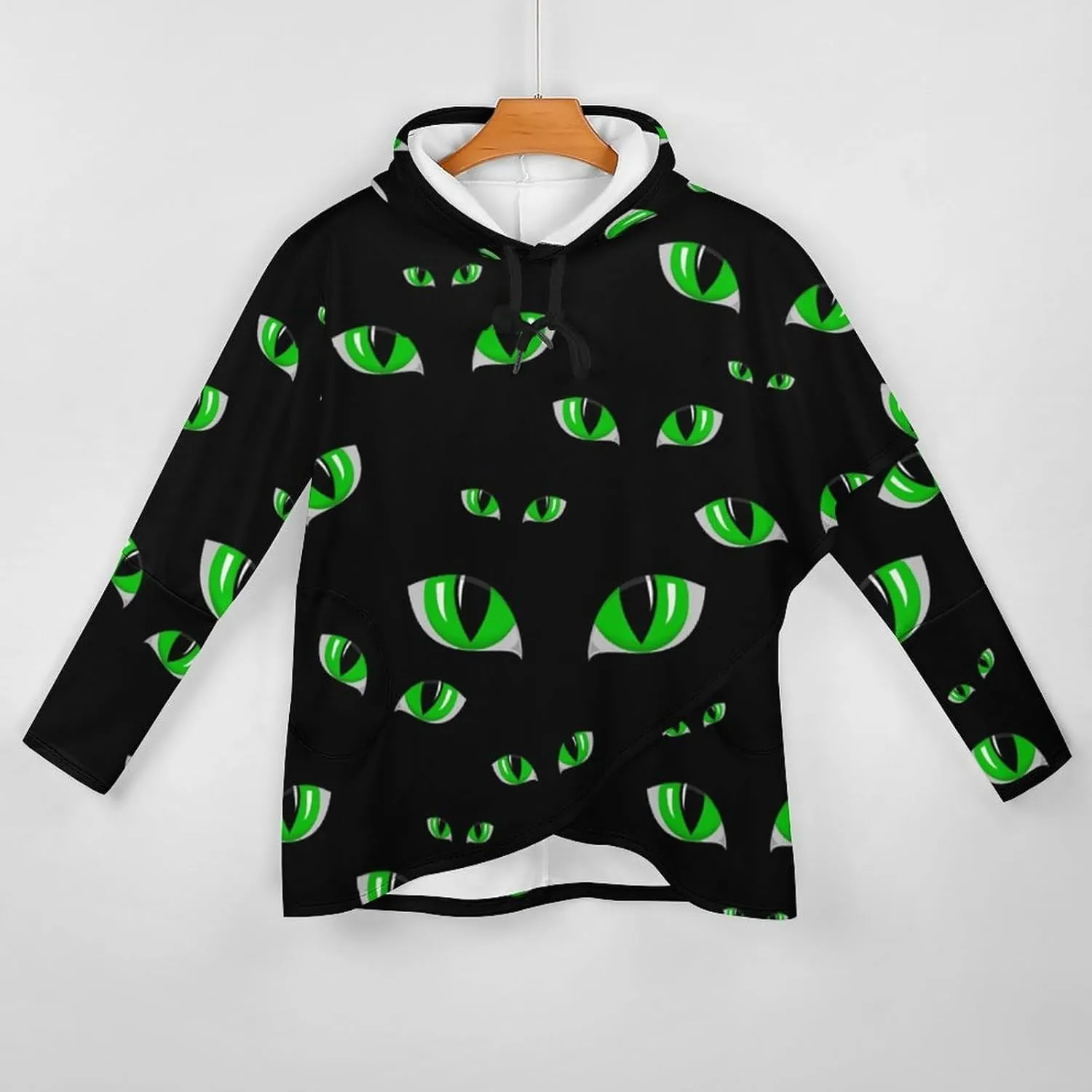 Womens Long-sleeve Cloak Style Green Halloween Eyes Sweatshirts Layered Cute Loose Fit
