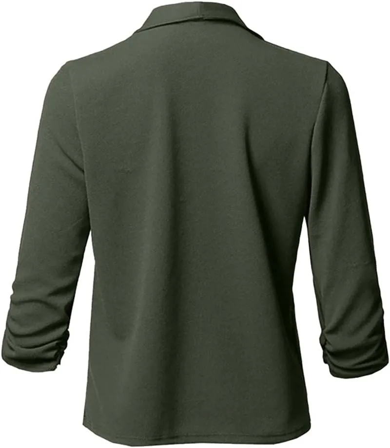 Womens Long Sleeve Crop Blazer Open Front Cardigan Autumn Stylish Solid Business Jacket Coat for Business woman