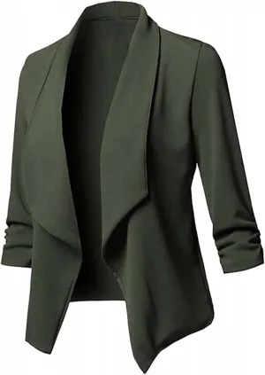 Womens Long Sleeve Crop Blazer Open Front Cardigan Autumn Stylish Solid Business Jacket Coat for Business woman