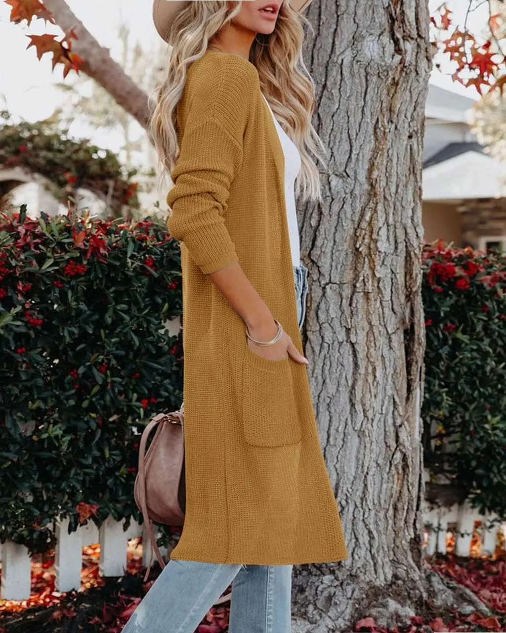 Womens Long Sleeve Open Front Cardigan Sweater Lightweight Knit Casual Loose Fit Sweaters Outerwear with Pockets