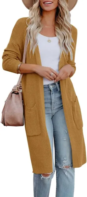 Womens Long Sleeve Open Front Cardigan Sweater Lightweight Knit Casual Loose Fit Sweaters Outerwear with Pockets
