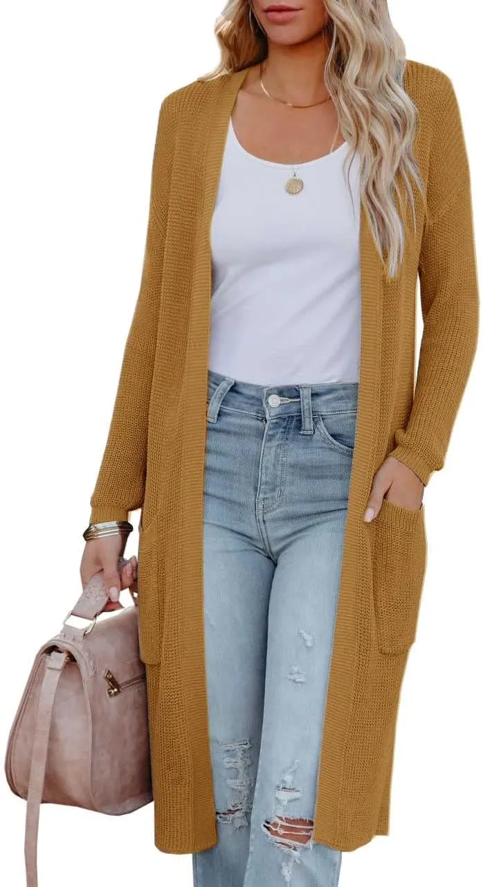 Womens Long Sleeve Open Front Cardigan Sweater Lightweight Knit Casual Loose Fit Sweaters Outerwear with Pockets
