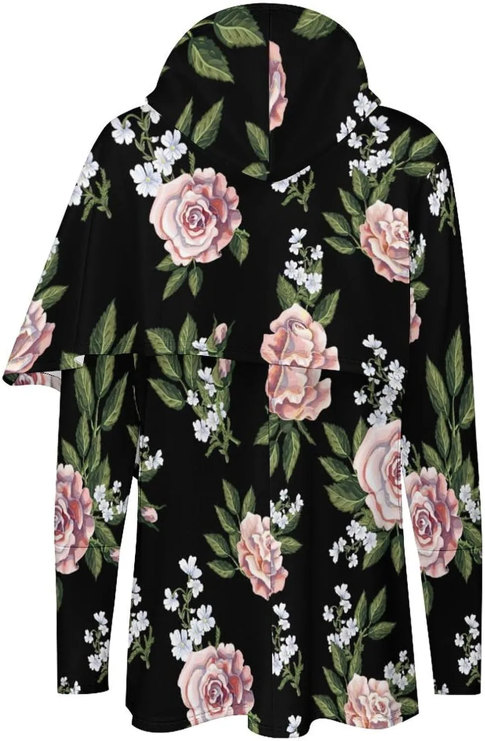 Womens Long Sleeves Cape Style Florals Black Hoodie Decked Cute Athletes