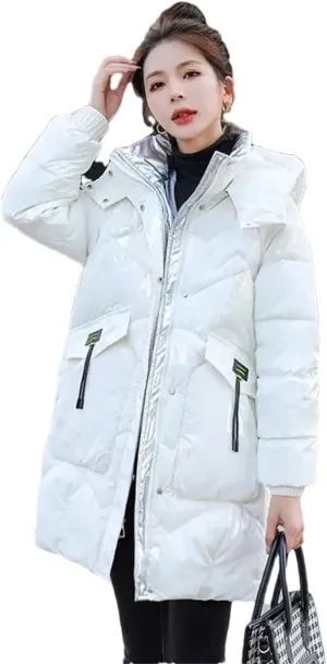 Womens Loose Padded Jacket Size Hooded Long Parkas Down Cotton Coat Bright Face Wash Free Jacket