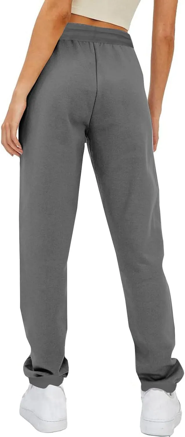 Women's Love Heart Dog Paw Print Sweatpants Winter Fleece Sports Pant Baggy High Waist Drawstring Joggers with Pockets