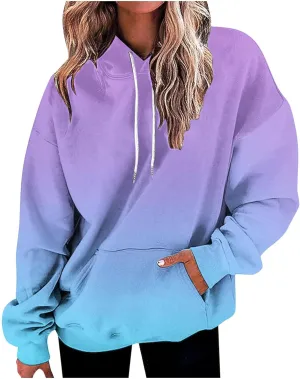 Womens Neon Print Oversized Hoodies 2024 Fall Fashion Drastring Long Sleeve Pullover Sweatshirt with Pocket