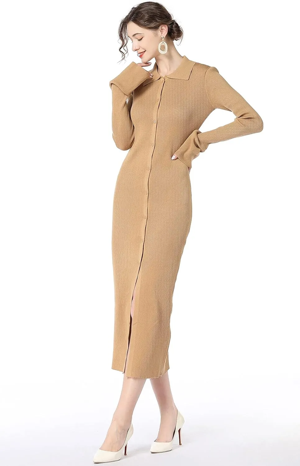 Women's Open Front Sweater Dress Long Sleeve Cardigan Outwear Green Dress for Women Button Down Fall Dress Sexy Bodycon Knit