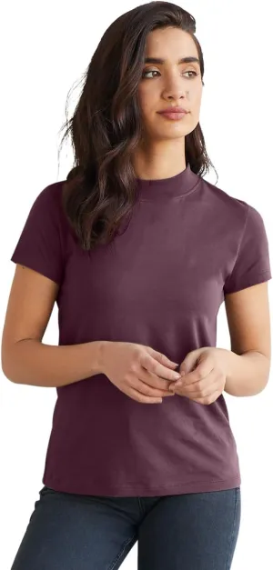 Women's Organic Pima Cotton Short Sleeve Slim Fit Mock Neck Top