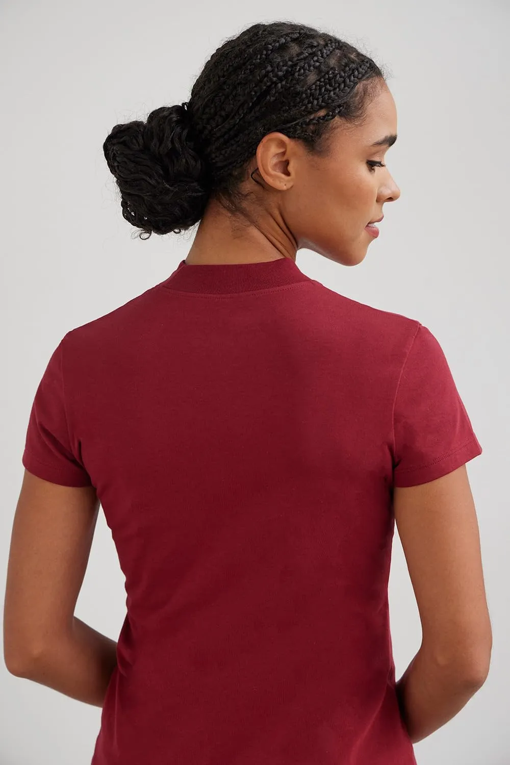 Women's Organic Pima Cotton Short Sleeve Slim Fit Mock Neck Top