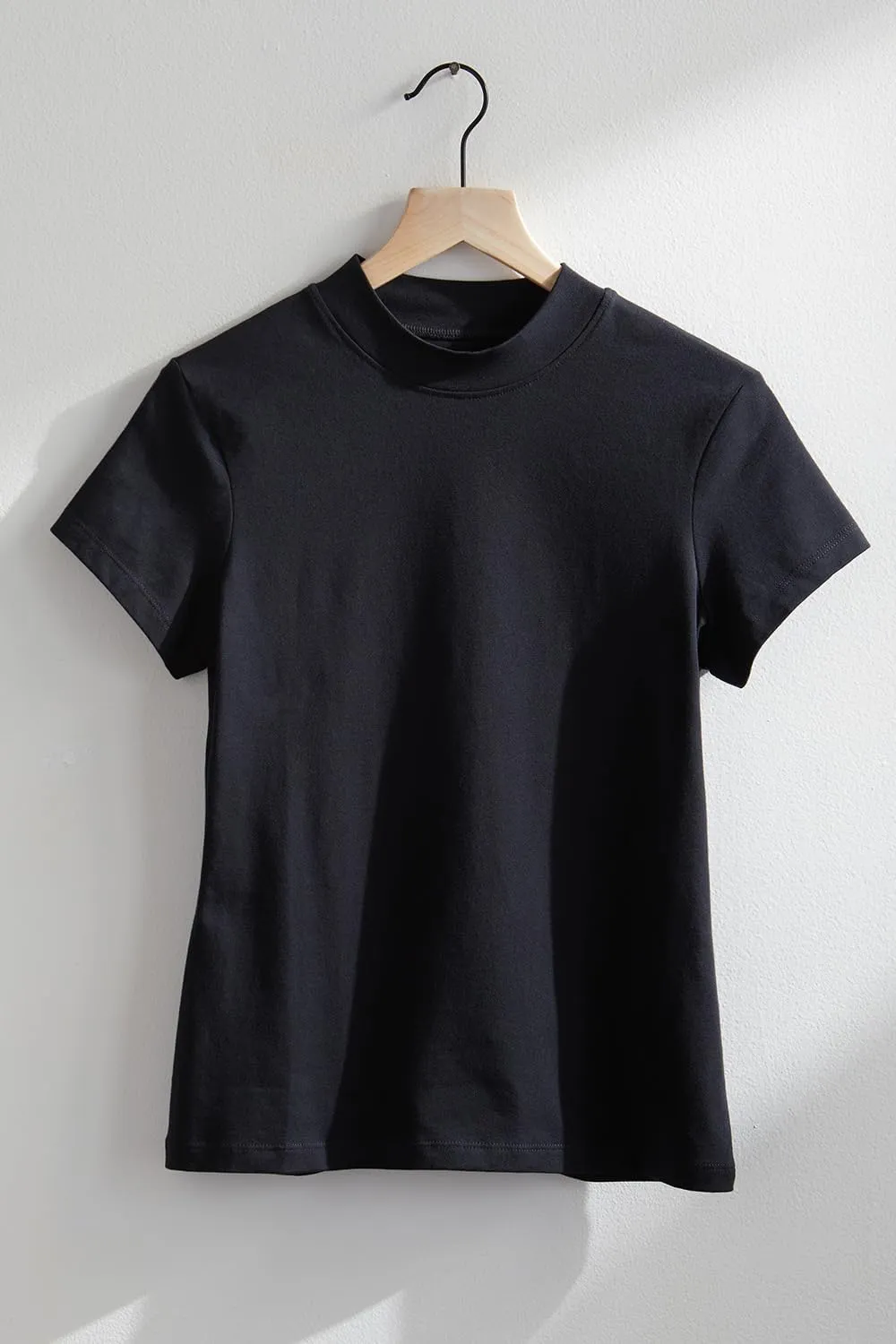 Women's Organic Pima Cotton Short Sleeve Slim Fit Mock Neck Top