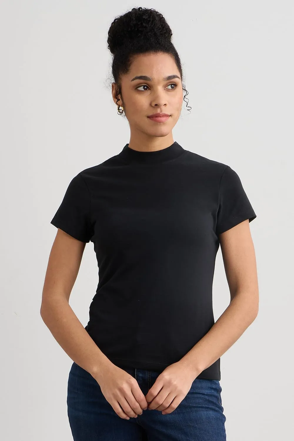 Women's Organic Pima Cotton Short Sleeve Slim Fit Mock Neck Top