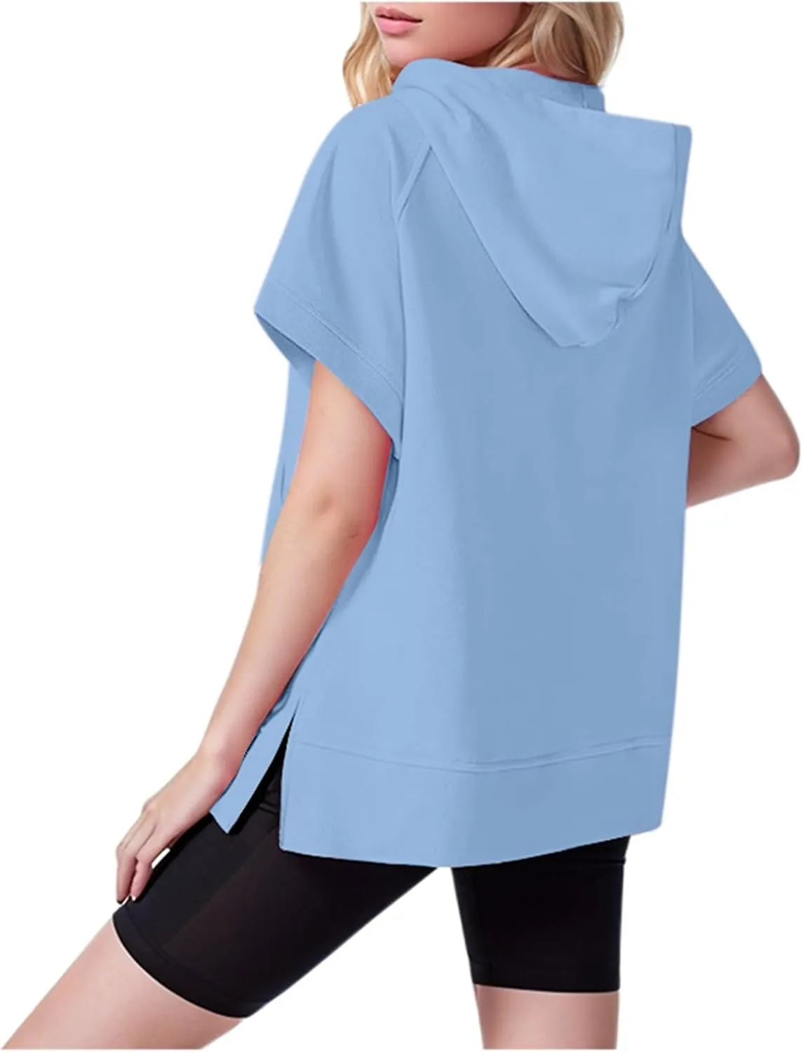 Womens Oversized Half Zip Hoodies Short Sleeve Casual Sweatshirts Pullover Tops with Pockets Loose 2024 Clothes
