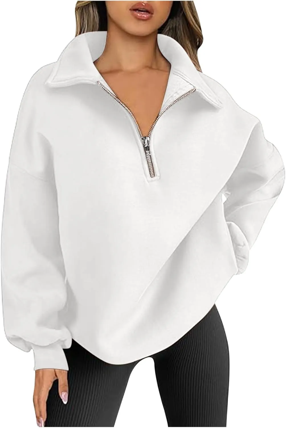 Women's Oversized Quarter Half Zip Hoodies Sweatshirt,Casual V Neck Long Sleeve Pullover Tunic Comfy Basic Tops