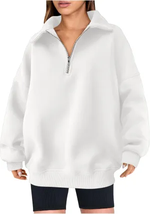 Women's Oversized Quarter Half Zip Hoodies Sweatshirt,Casual V Neck Long Sleeve Pullover Tunic Comfy Basic Tops