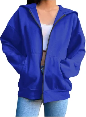 Women's Oversized Zipper V-Neck Hoodies,2024 Casual Fashion Long Sleeve Fleece Sweatshirts,Cute Winter Clothes