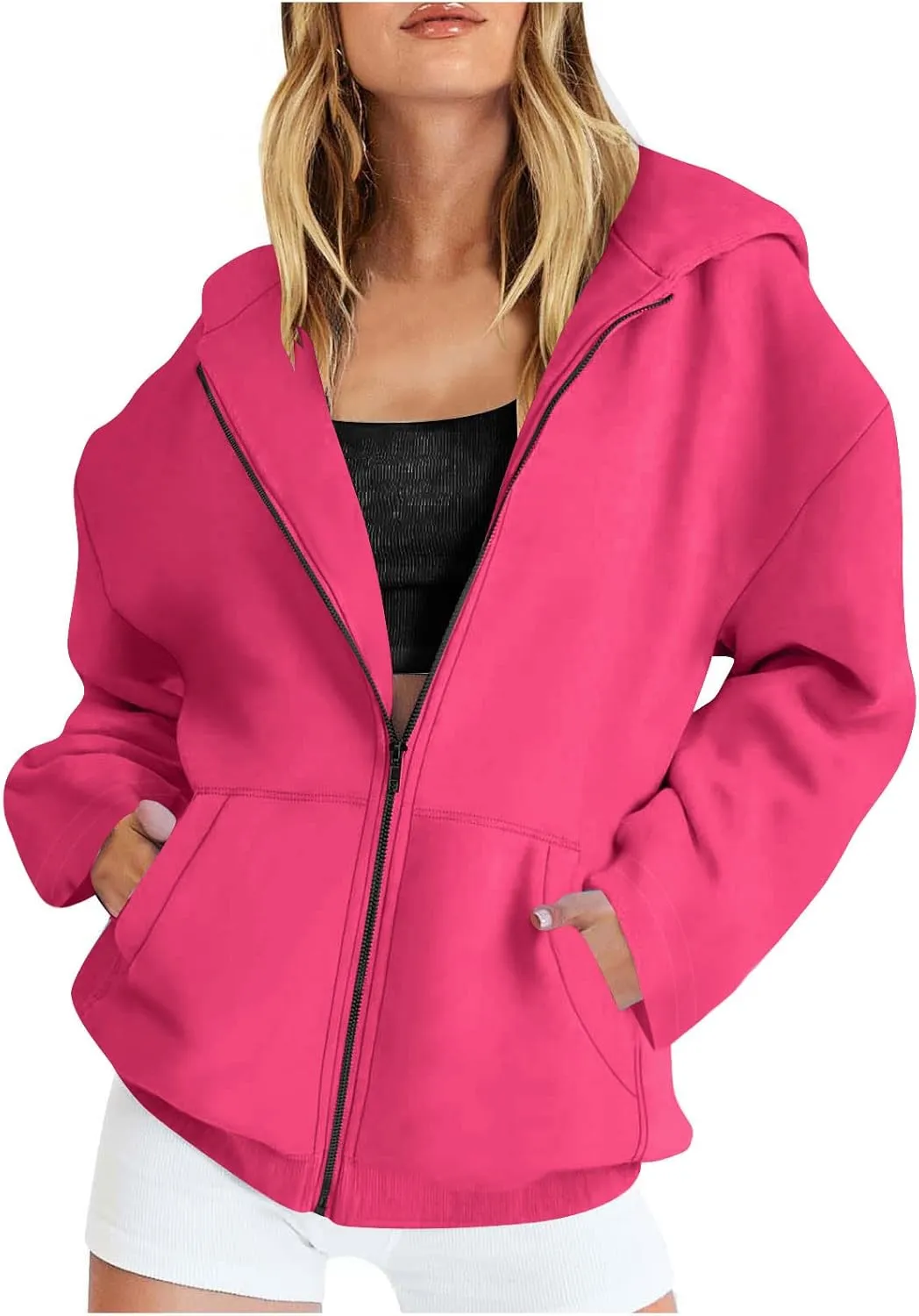 Women's Oversized Zipper V-Neck Hoodies,2024 Casual Fashion Long Sleeve Fleece Sweatshirts,Cute Winter Clothes