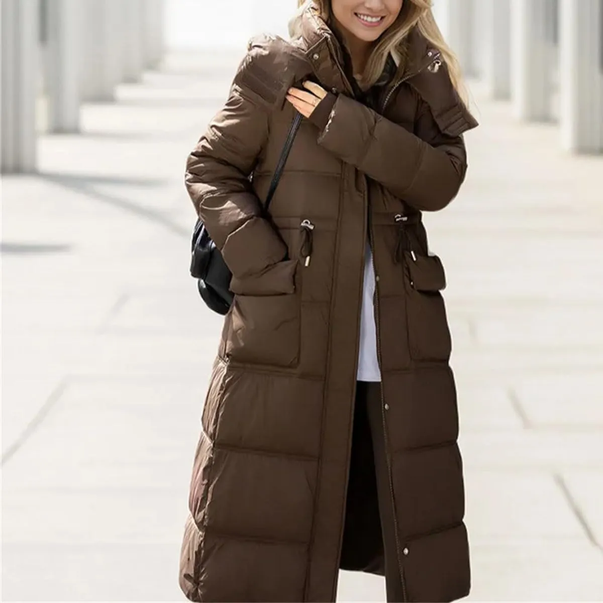 Women's Padded Jacket Female Hooded 2 Pocket Thicken Warm Long Cotton Jacket Collor Parkas Coats