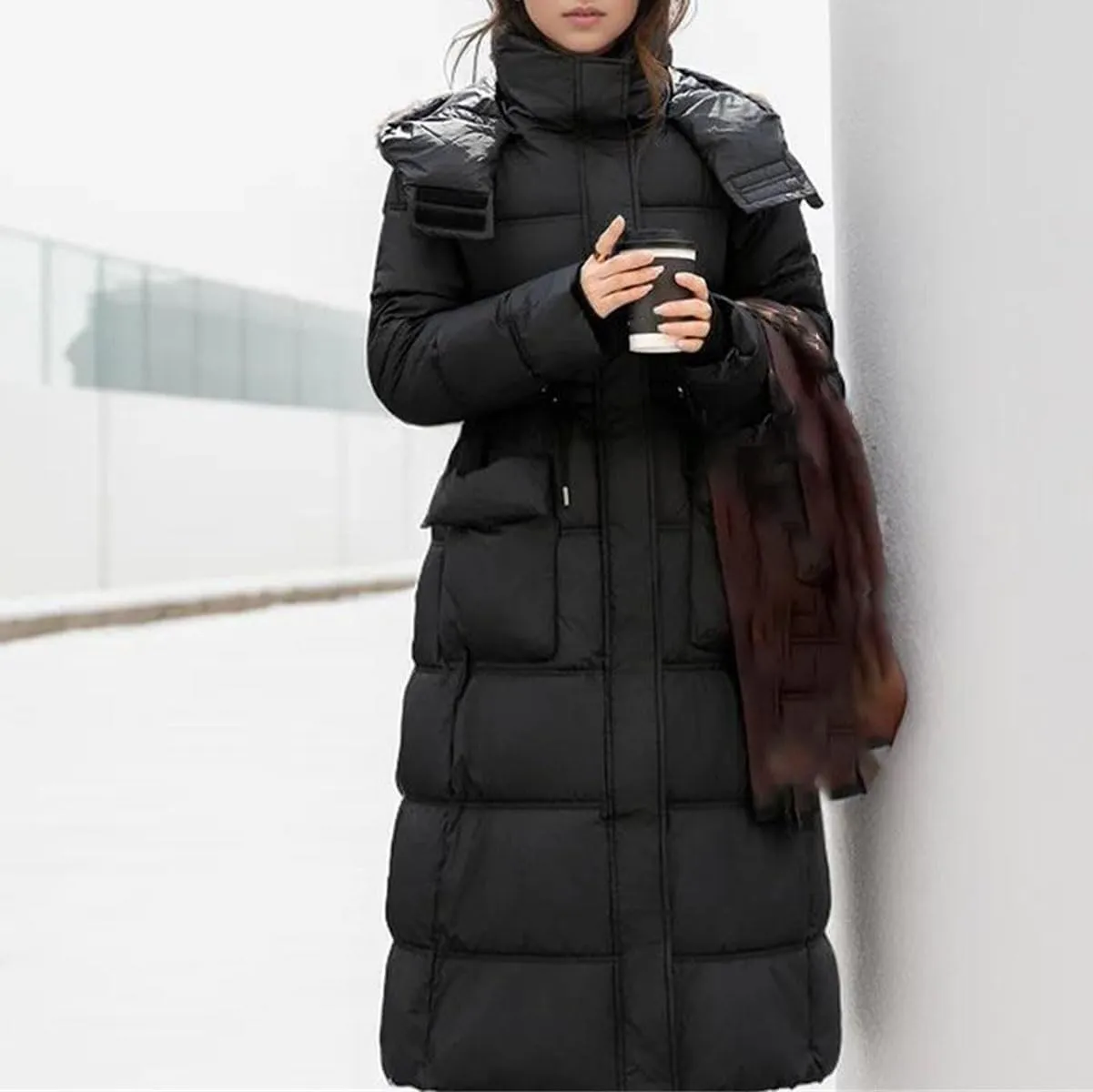 Women's Padded Jacket Female Hooded 2 Pocket Thicken Warm Long Cotton Jacket Collor Parkas Coats