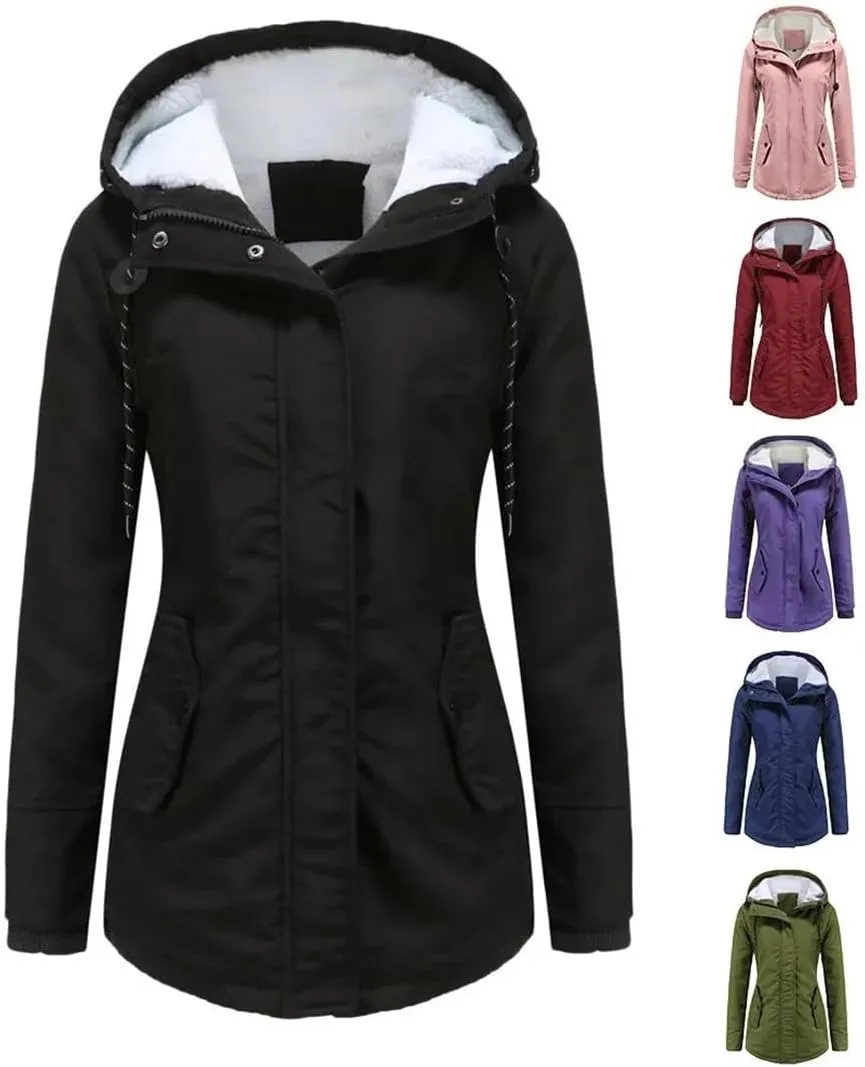 Womens Parker Coat Cotton-Padded Jacket For Women Thickened Jacket Casual Hooded Coat