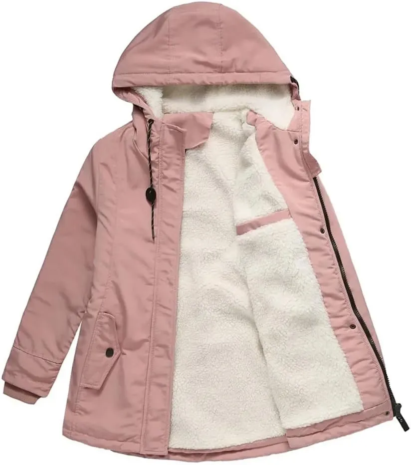 Womens Parker Coat Cotton-Padded Jacket For Women Thickened Jacket Casual Hooded Coat