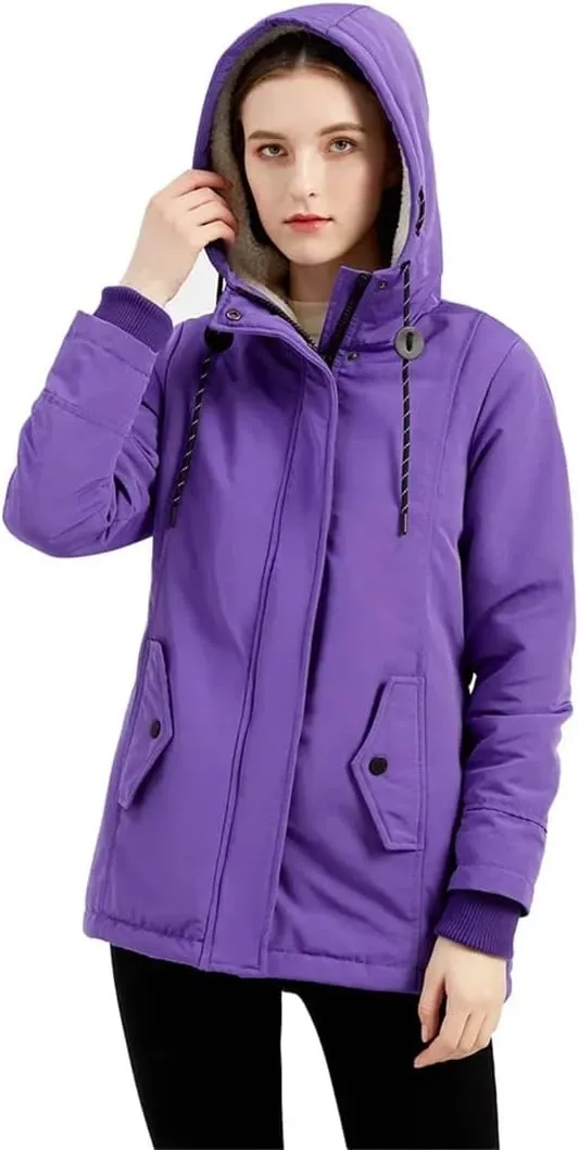 Womens Parker Coat Cotton-Padded Jacket For Women Thickened Jacket Casual Hooded Coat