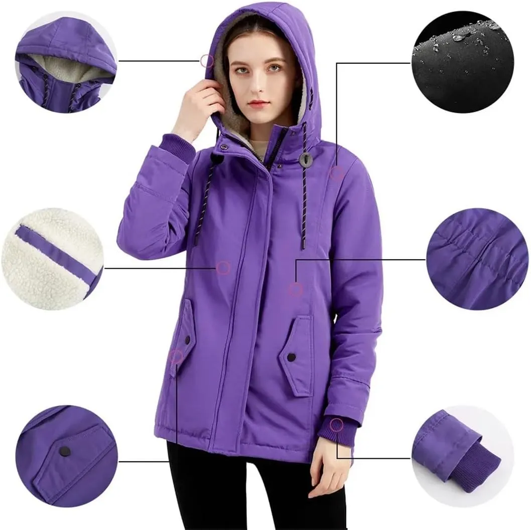 Womens Parker Coat Cotton-Padded Jacket For Women Thickened Jacket Casual Hooded Coat