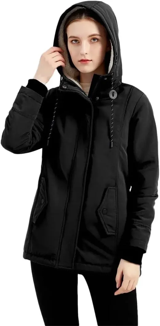 Womens Parker Coat Cotton-Padded Jacket For Women Thickened Jacket Casual Hooded Coat