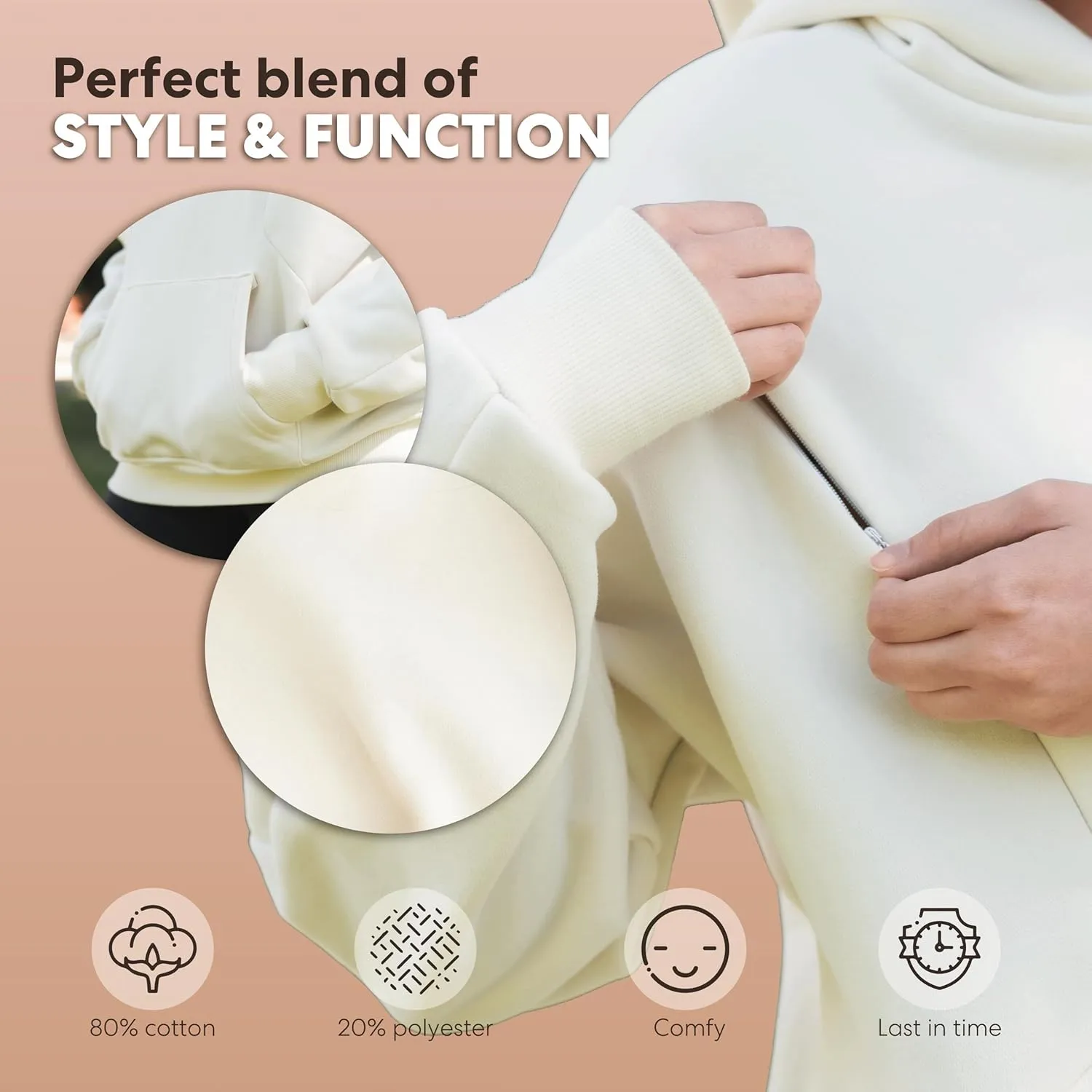 Women's Postpartum Nursing Hoodie, Breastfeeding Sweatshirt with Zippers.
