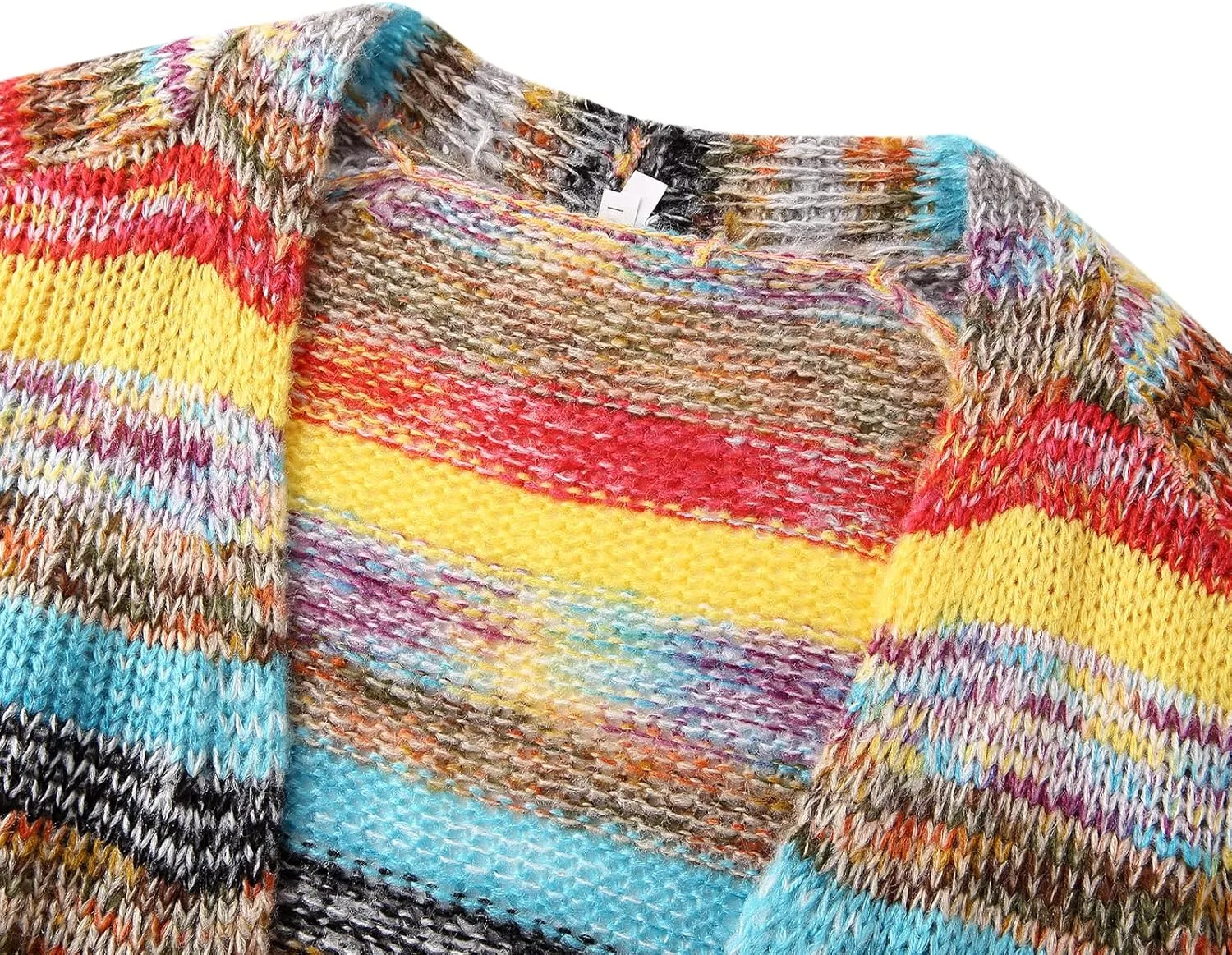 Womens Rainbow Cardigan Sweater Long Sleeve Multicolor Striped Sweater Open Front Knitwear Coat Y2K Streetwear