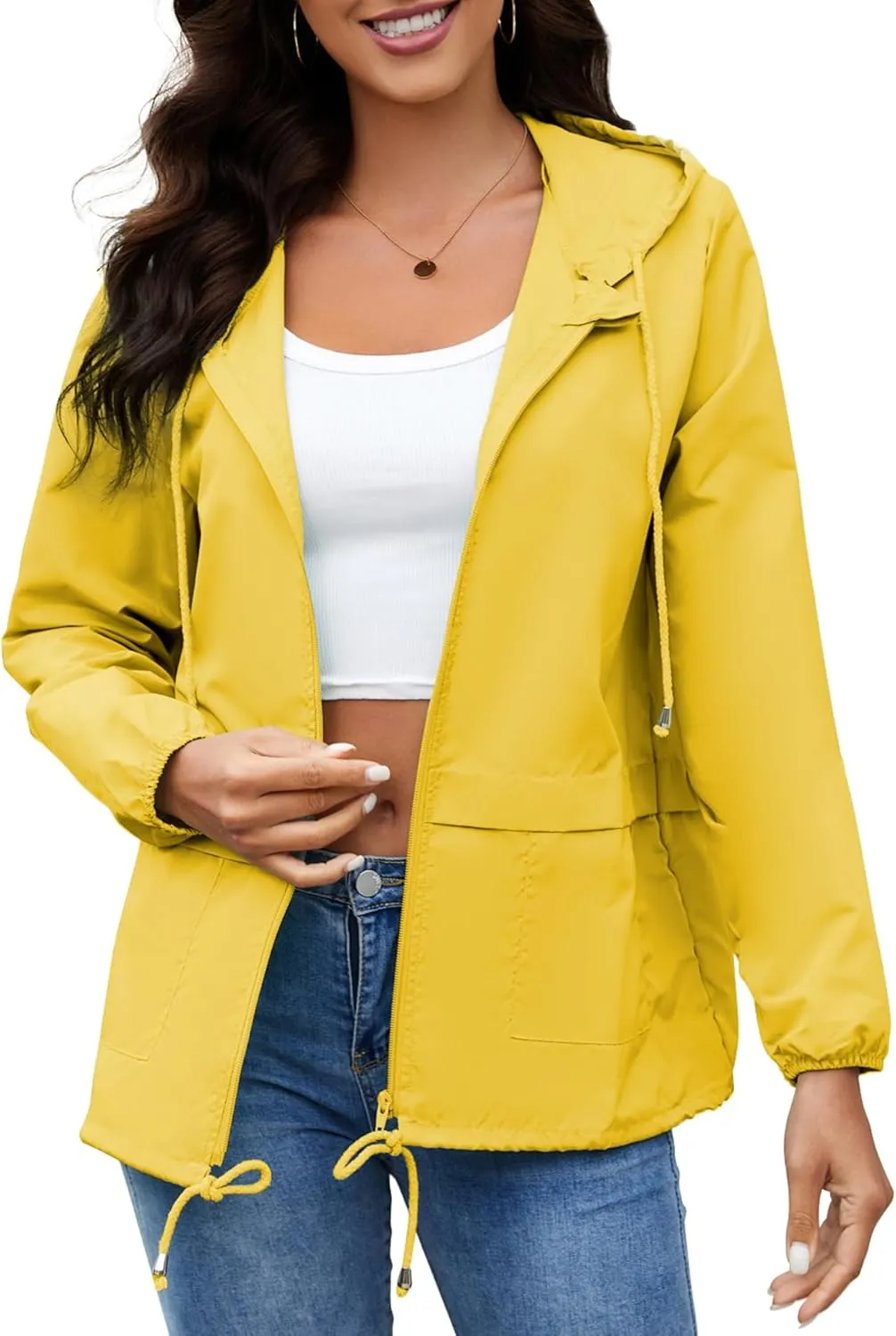 Women's Raincoats Windbreaker Rain Jacket Waterproof Lightweight Outdoor Hooded Trench Coats S-XXL