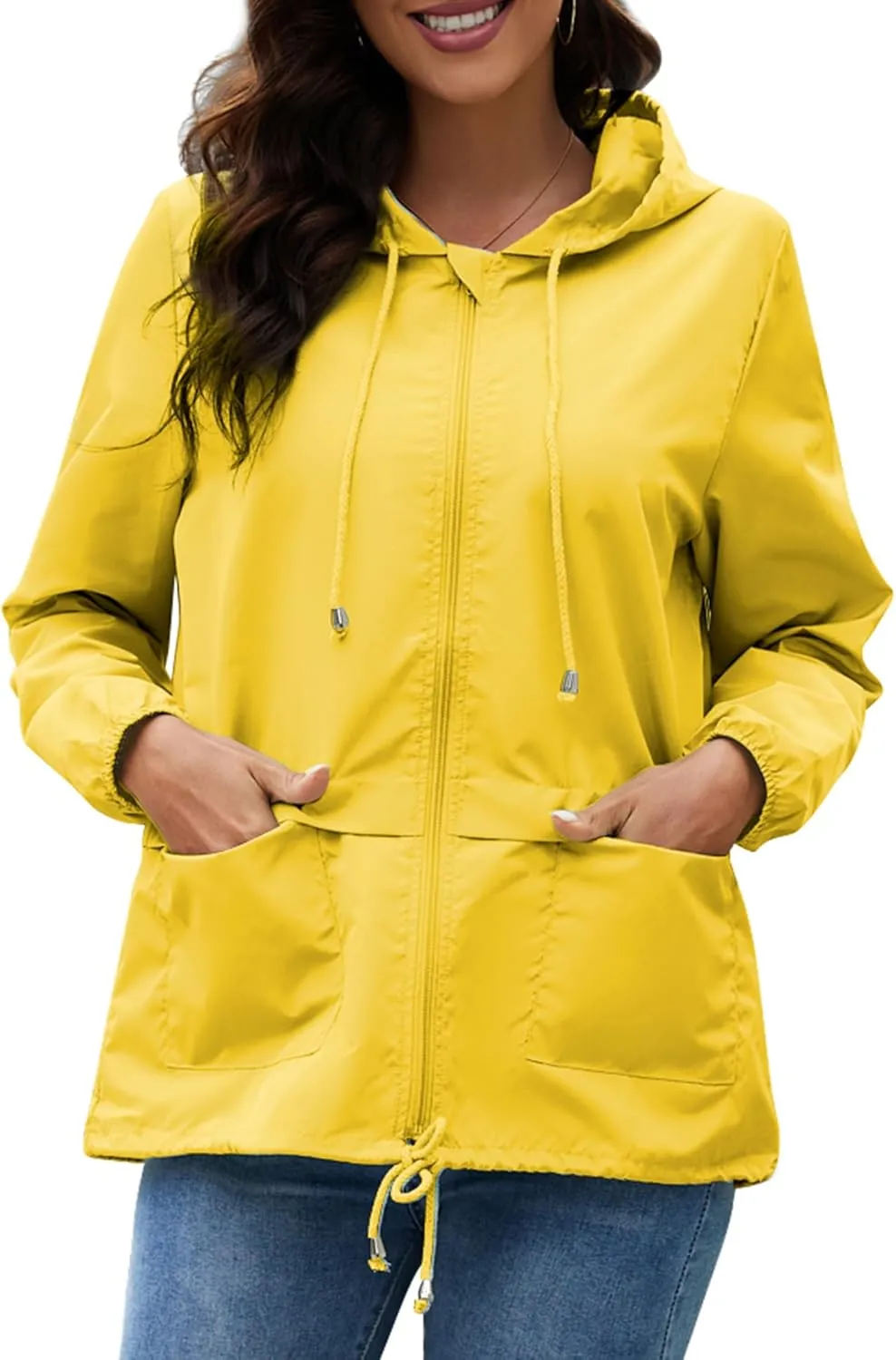 Women's Raincoats Windbreaker Rain Jacket Waterproof Lightweight Outdoor Hooded Trench Coats S-XXL